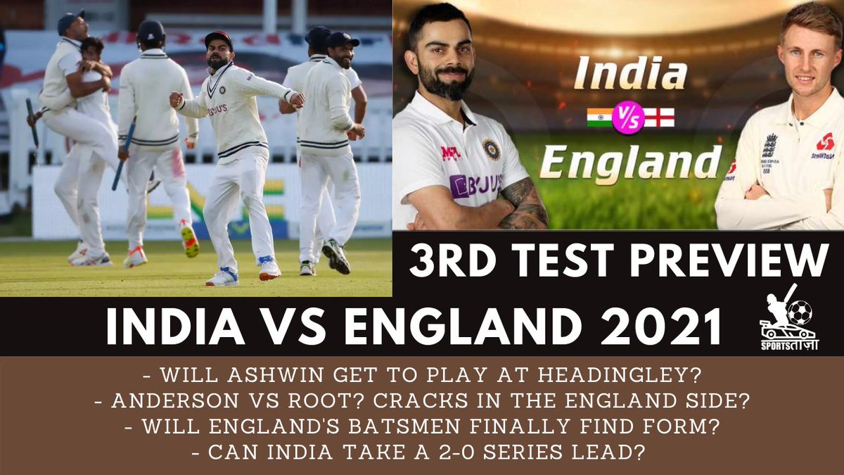 SportsTaaza's tweet photo. India takes on England in the 3rd Test of the 5 Match Test Series! Watch this Match Preview to know:
- Probable Changes
- Key Players to Watch out for
- Possible Winner
- Will Kohli Finally win the toss?
#INDvsENG #ENGvsIND #IndEngTest #India #Cricket
https://t.co/2buMHoZpxQ https://t.co/a9JIaD80v5