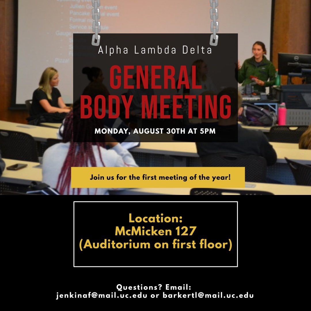 Welcome back Bearcats! Join us for our first general body meeting this year! It will be August 30th at 5PM. See you there!