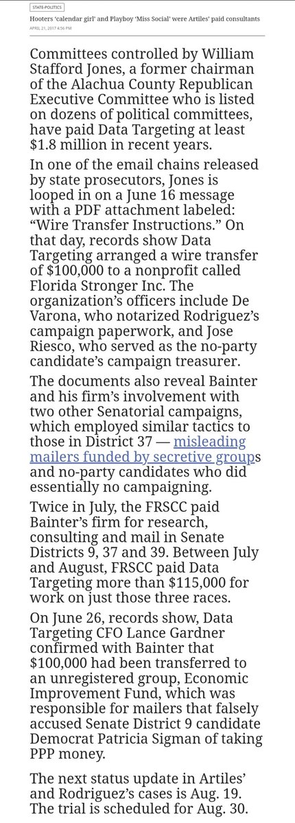 gal_suburban's tweet photo. 16/Bainter's clients have also incl #MattGaetz & #RonDeSantis.
During 2020 election cycle, the firm was paid $7.2M to serve as consultant to the FL (R) Senatorial Campaign Committee, fundraising arm for (R) Sen campaigns led by Senate Pres #WiltonSimpson.
https://t.co/CXts67WeFp https://t.co/lopWRtBoB0