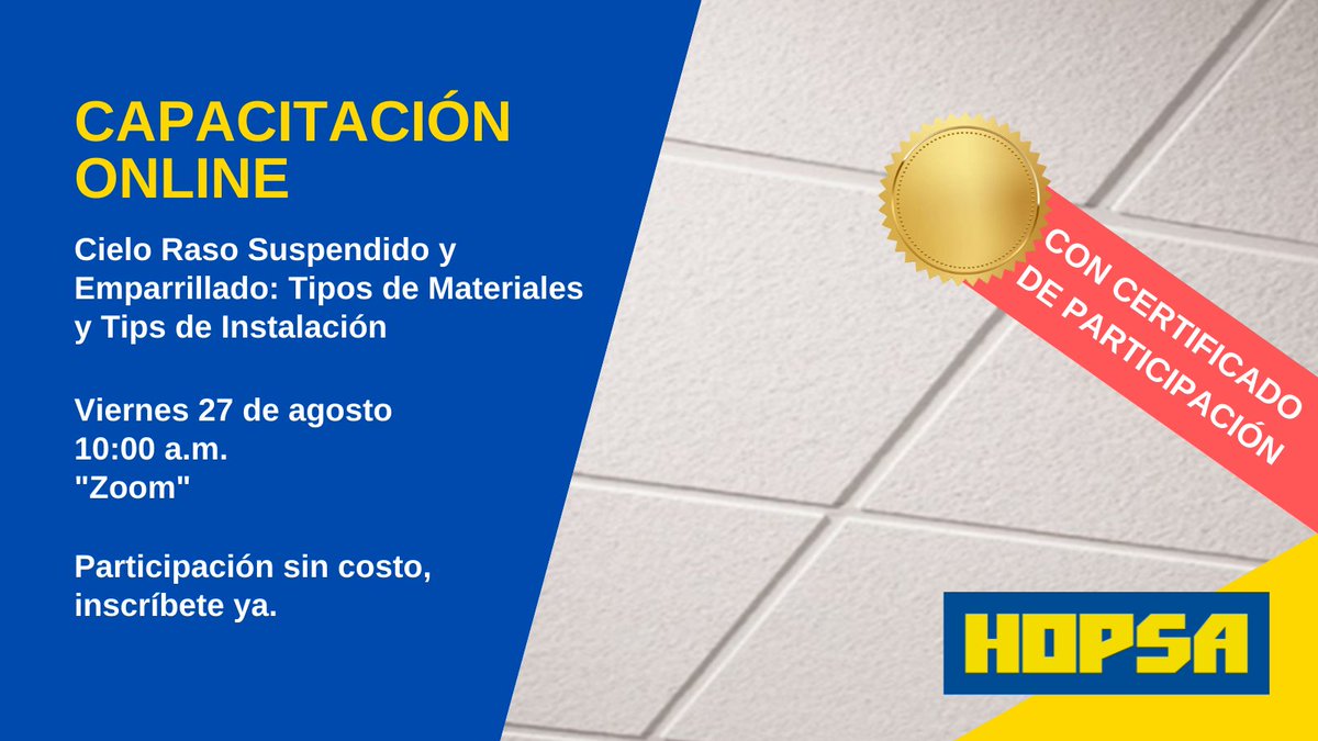 HOPSA_PANAMA's tweet photo. Inscríbase ya en la capacitación "Cielo Raso Suspendido y Emparrillado: Tipos de Materiales y Tips de Instalación".

Acceda al formulario de inscripción a través del siguiente link: https://t.co/QSu10pR3ER   

Esta capacitación incluye certificado con prueba de conocimiento. https://t.co/gBln00JqMd