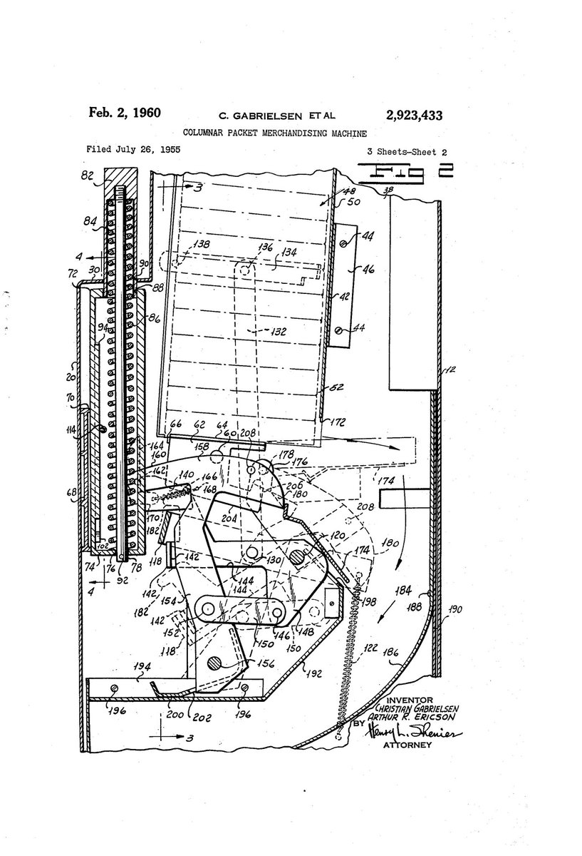 ChewytheSeal's tweet image. COLUMNAR PACKET MERCHANDISING MACHINE - US2923433A
Inventor - C Gabrielsen, A R Ericson
Granted in 1960
&quot;
#TeamSeal #practicalpatent 

@ExplodingPossum @JillLum1 @Pixieprogrammer @gypsea1997 @BrazilBonny @chirpykittys @fred7722 @SilentHeadbang1
