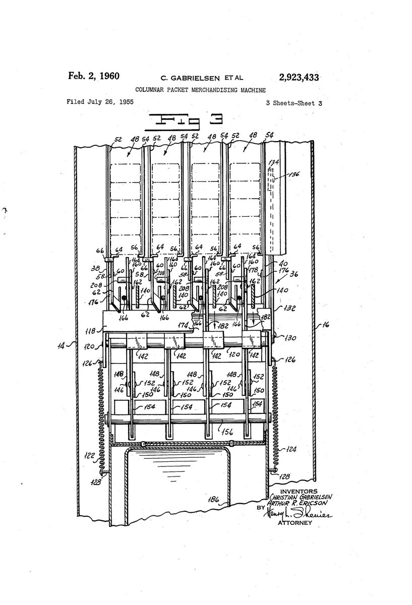 ChewytheSeal's tweet image. COLUMNAR PACKET MERCHANDISING MACHINE - US2923433A
Inventor - C Gabrielsen, A R Ericson
Granted in 1960
&quot;
#TeamSeal #practicalpatent 

@ExplodingPossum @JillLum1 @Pixieprogrammer @gypsea1997 @BrazilBonny @chirpykittys @fred7722 @SilentHeadbang1