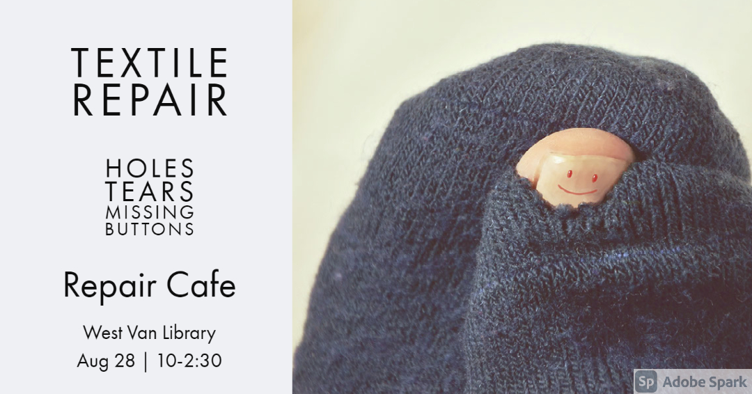#RepairCafe returns to #WestVancouver.

Come #learn how to #fix Textile, Jewelry, Small appliances, Electronics, Bikes, Toys... anything that can be easily carried in.

10-2:30 | Aug 28 | West Van Library

Register today! bit.ly/3xvth9L

#FREE #DIY #Workshop
