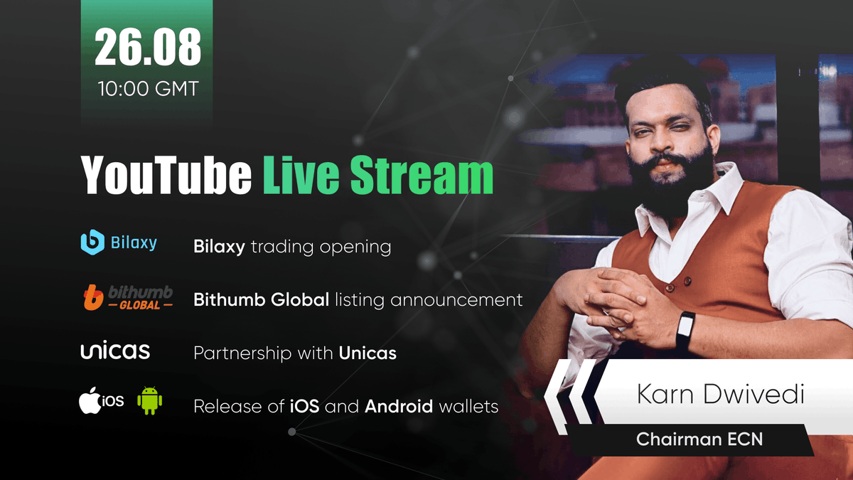 EcnToken's tweet photo. 🚨26.08, THURSDAY 10:00 GMT. LIVE STREAM WITH OUR CHAIRMAN. 
ONLY ON OFFICIAL ECN YOUTUBE CHANNEL
 
Subscribe now👉🏻 https://t.co/RgtgxRSvQg https://t.co/Tl6GL4sb8z