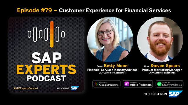thagin's tweet photo. Listen to Betty Moon and Steven Spears discuss 20 years of industry perspective on how customer experience has become a priority for brands in financial services. #SAPcx #openSAP #SAPExpertsPodcast https://t.co/KGRUlJXPYO https://t.co/c9igRTMUtE