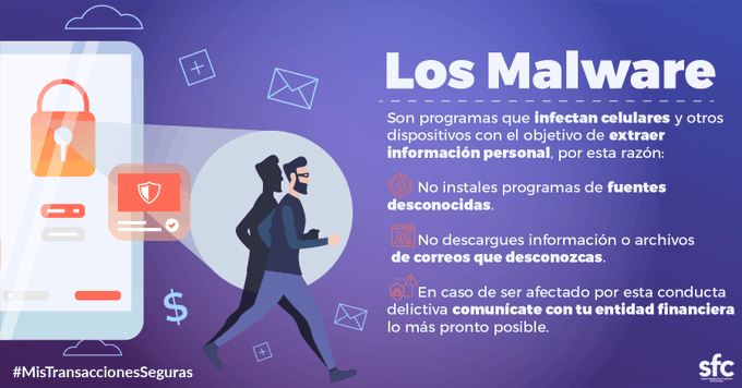 SFCsupervisor's tweet photo. #MisTransaccionesSeguras | Recuerda no descargar archivos o programas de fuentes desconocidas en tu celular, tableta o computador ya que pueden poner en riesgo tu información personal y financiera  https://t.co/OfIu1avq9q https://t.co/Vv33SF0njK