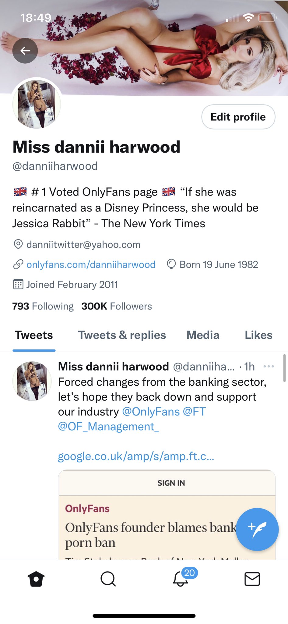 TW Pornstars - Miss Dannii Harwood. Twitter. Just hit 300k Thankyou Twitter  followers 🙌🏼🙌🏼🙌🏼. 5:49 PM - 24 Aug 2021