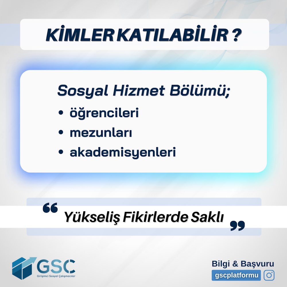gscplatformu's tweet photo. Girişimci Sosyal Çalışmacılar Platformu'na Sen De Katıl!

🔹Kimler Katılabilir?
Sosyal Hizmet Bölümü; öğrencileri, mezunları ve akademisyenleri.

🔹Detaylı bilgiye ve başvuru formuna aşağıdaki linkten ulaşabilirsiniz.

https://t.co/PNvaO3sKZZ https://t.co/5oixOXm1KD