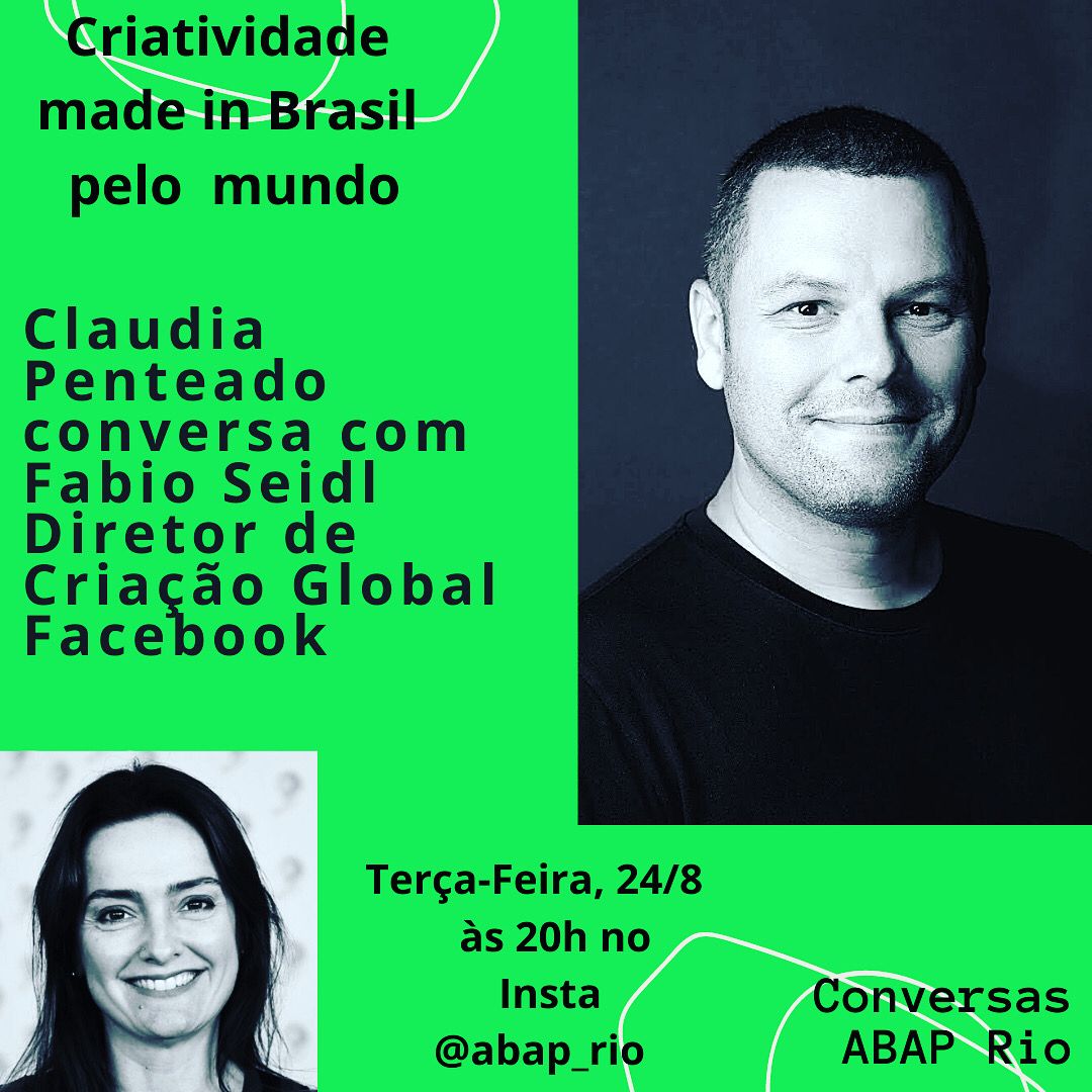 Nesta terça, conversa com o fera @SeidlFabio no nosso perfil abap_rio no instagram. Esperamos você por lá. às 20h. #conversasabaprio #livesabaprio #construindopontes #inspiração #criatividade #Facebook #cariocaspelomundo #globalcreatives #braziliancreativityrocks