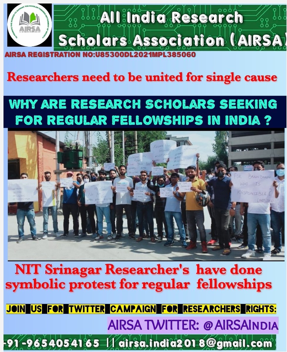 AIRSAIndia's tweet photo. What is the attitude of higher authority &amp; MHRD towards researchers across the country?@dpradhanbjp
#Researchers_Need_Regular_fellowship @DrJitendraSingh @PrinSciAdvGoI @Xpress_edex @mansukhmandviya @Ashutos61 @timesofindia @EduMinOfIndia 
@NitsriScholars
@nitsriofficial #NITs https://t.co/g9P1xAZBZD