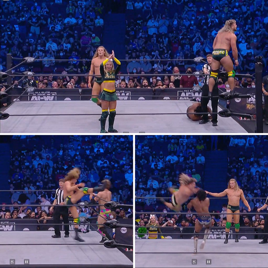 #VARSITYBLONDS derrotan a #RenJones y #BraydenLee con total dominio #aew #dark