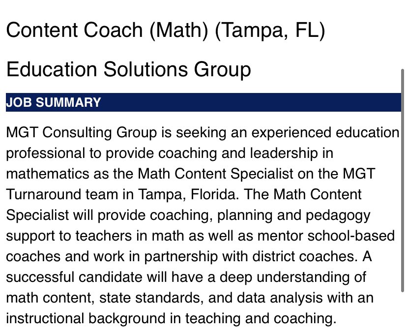 MGT is looking to hire a Math Coach. Check out the link below if you are interested in joining the MGT family.
mgtconsulting.isolvedhire.com/jobs/331433.ht…