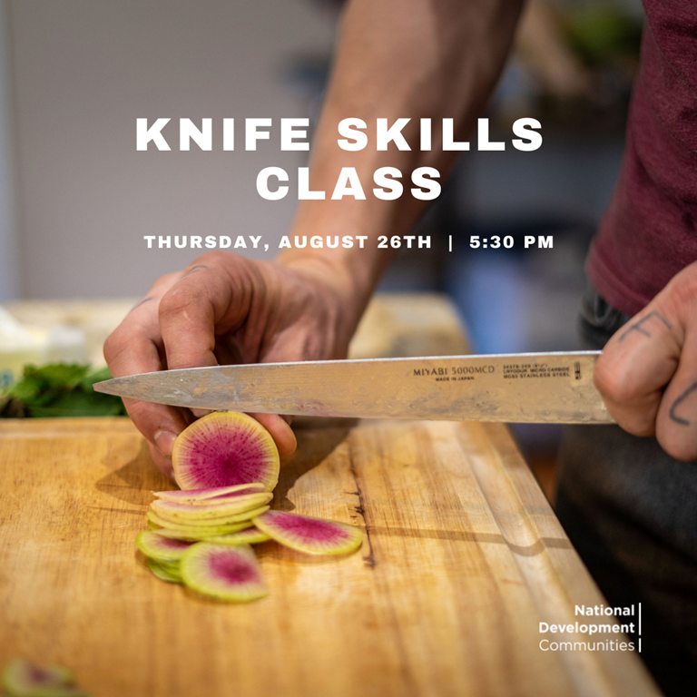 Ever wonder if you're holding your knife correctly in the kitchen? How about the best way to chop? In this free virtual class on 8/26, Chef Tim Chatigny will teach you the proper way to slice and dice (safely). RSVP via Rent Cafe! #LoveWhereYouLive #NDCommunities