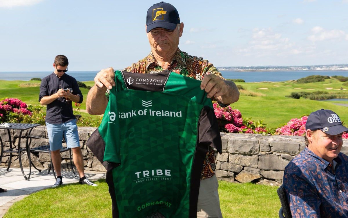 Couldn’t come west without getting <a href="/connachtrugby/">Connacht Rugby</a> jersey. Will never tire of seeing our company name on the back of the shirt. Pretty sure Bill was impressed #BillMurray #TribeHospitalityGroup #MrWaffle
