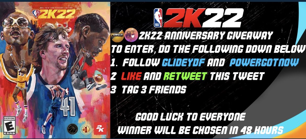 Glidey2x's tweet image. #NBA2K22   75th Anniversary Edition GIVEAWAY! 🚀🏀💜

HOW TO ENTER: 🔽

1. Follow
@GlideyDF 
 and
 @PowerGotNow 

2. Like and Retweet this TWEET ❤️➕♻️

3. Tag 3 Friends 👀

Good luck to everyone!
Winner will be Chosen in 48 hours