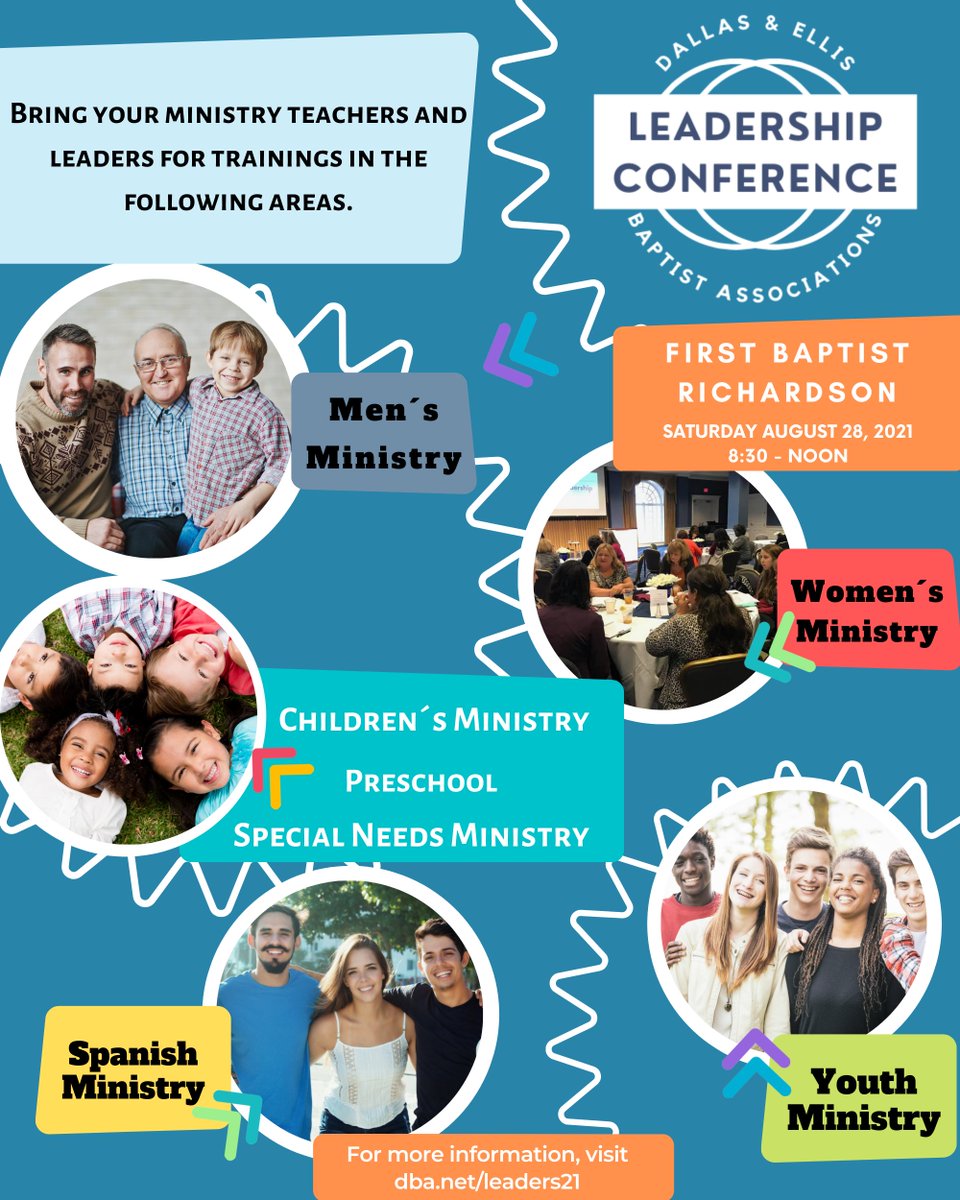 DBAtweets's tweet image. We have our annual Leadership Conference for our churches this Saturday 8/28, 8:30 - 12pm @ First Baptist Richardson. Bring your Sunday School/Small group leaders for all ages for time of encouragement and training. Hope to see you there! More Info dba.net/leaders21/