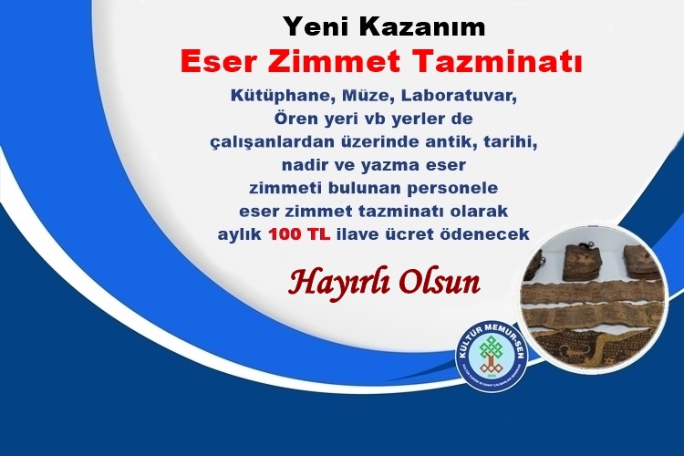 KltrMemur's tweet photo. Kütüphane, Müze, Laboratuvar, Ören yeri vb yerler de çalışanlardan üzerinde antik, tarihi, nadir ve yazma eser zimmeti bulunan personele eser zimmet tazminatı olarak aylık 100 TL'lik kazanım aldık.

#MemurKazandı https://t.co/WwBRD7S12b