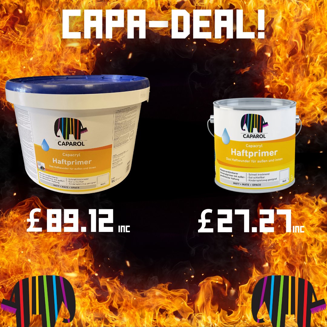 I know a lot of you have seen the promotion, but it’s too good to miss! #repost 
.
.
.
.
Capawin with this deal! Save over 20% off list price on this product! The elephant in the room when it comes to primer!
.
.
#caparol #caparolpaint #paintersanddecorators