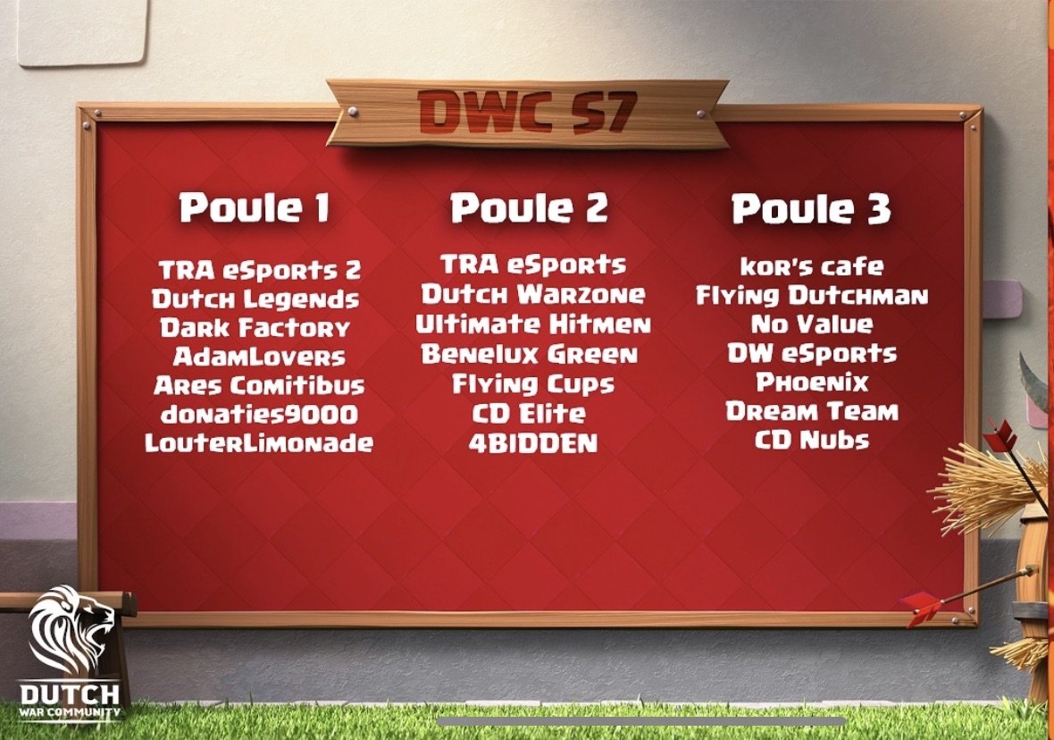 <a href="/DWC_coc/">Dutch War Community</a> Poules are in! This will be a tough fight😉. Good luck to everyone playing!

(We're competing along with some of our friends from <a href="/DutchHitmen/">DUTCH HITMEN ™</a>, so we will be going by the name Ultimate Hitmen !)