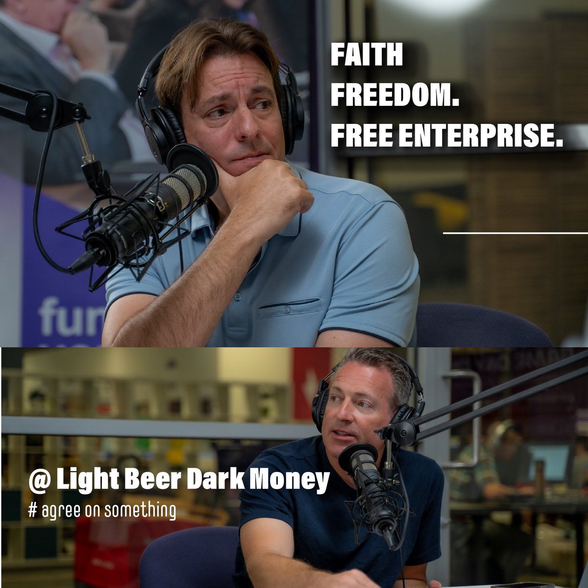 FAITH.
FREEDOM.
FREE ENTERPRISE. 

#agreeonsomething with Sean and Chris on the @lightbeerdarkmoney podcast💥