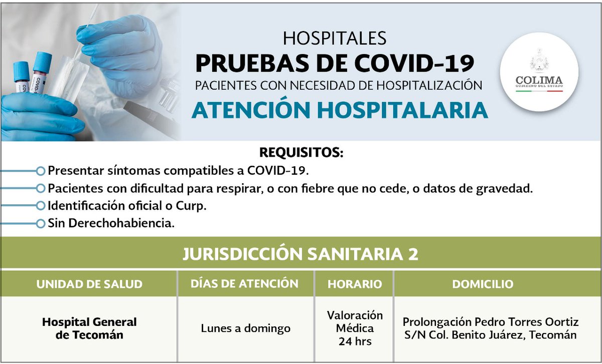salud_colima's tweet image. Conoce las Unidades de Salud y Hospitales donde puedes realizarte pruebas de #Covid19 en Colima 📍

Toda la info. En 👉🏻 bit.ly/3sEIzIp