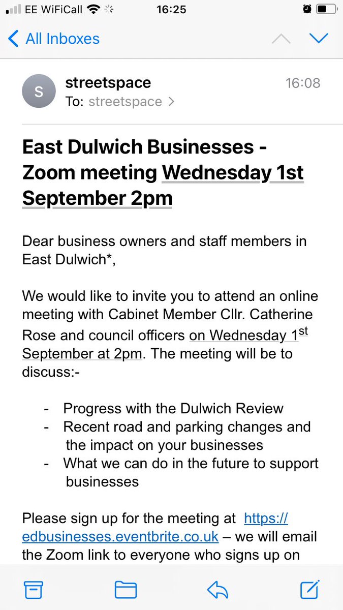 With only 7 days notice <a href="/lb_southwark/">Southwark Council</a> finally holding business LTN meetings, promised in April, just 8 days B4 LTN proposals to be made to <a href="/RoseCllr/">CllrCatherineRose</a> Why are businesses ALWAYS an afterthought? Pls share with any local trade, service, shops, cafes, nurseries eventbrite.co.uk/e/east-dulwich…