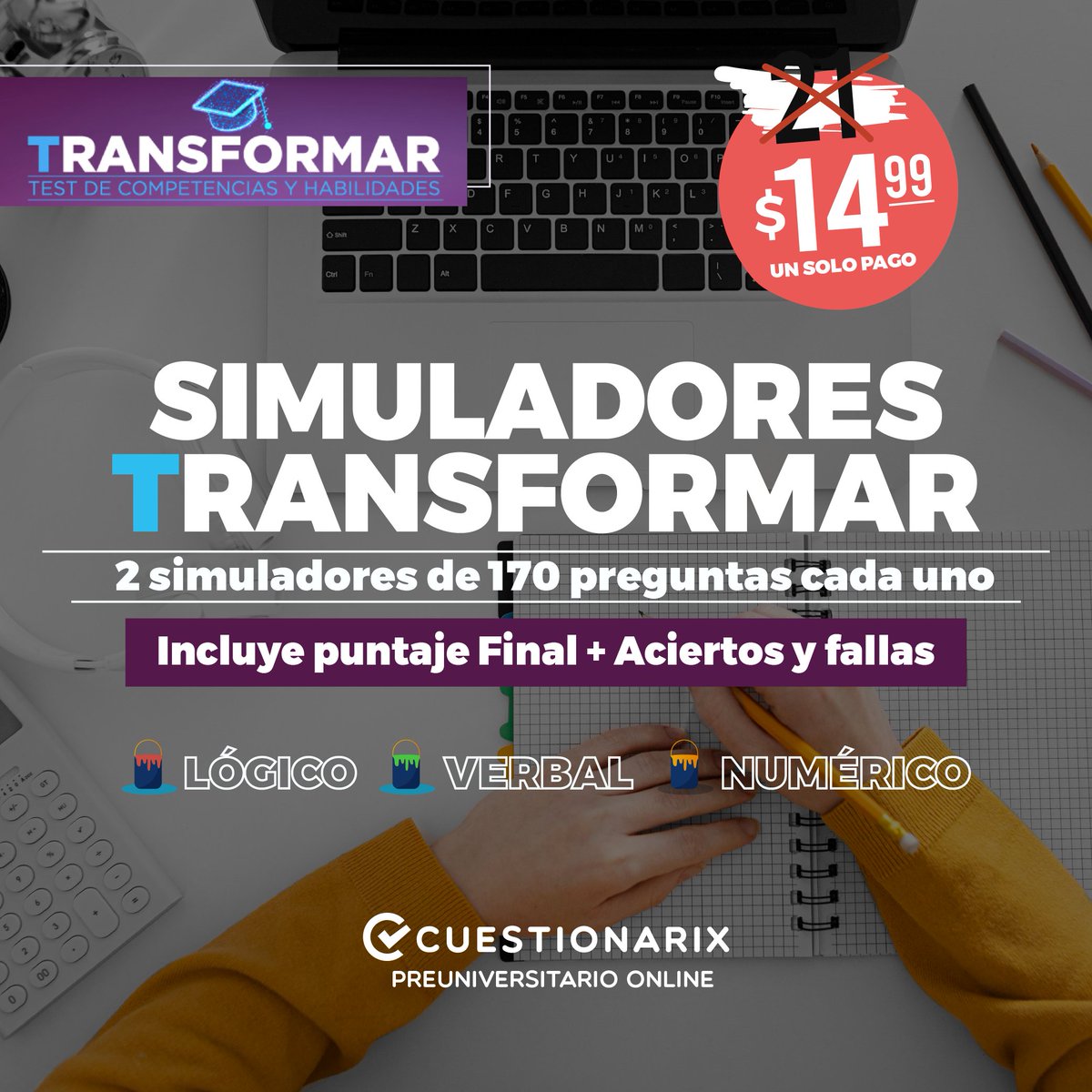 Cuestionarix's tweet photo. 💥Practica con simuladores TRANSFORMAR a $14,99 AQUÍ 😎👉 https://t.co/cBYehsnYl5 
⚠️��Cada simulador incluye:
✔️ 170 preguntas (Igual al examen)
✔️Cronómetro con el tiempo del examen
✔️ Todos los RAZONAMIENTOS 
✔️Resultados al finalizar la evaluación https://t.co/mqBk3z0vuv