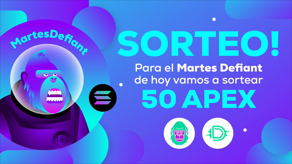 ¡Sorteo! 🥳🥳

Junto a <a href="/apeXit_finance/">ApeXit Finance</a> sorteamos 50 $APEX - aprox 25 USD.

Para participar, sigue los pasos: 

➡️Seguir a <a href="/defiantApp/">Defiant Wallet</a> 
➡️Seguir a <a href="/apeXit_finance/">ApeXit Finance</a> 
🔁Retuitear este tweet

Sorteamos el jueves 26 de agosto 😉🐒