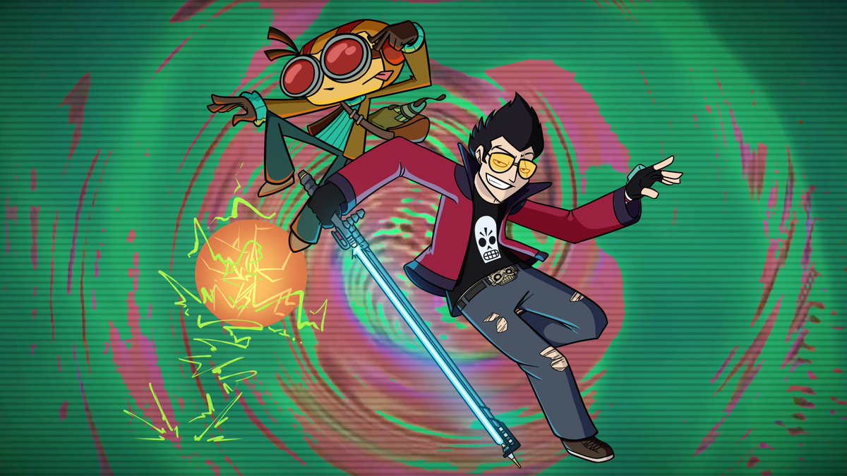 vimvammer's tweet photo. Commission for my homie @Ectofriend who's really excited about this week. #Psychonauts2  #NoMoreHeroes3 #NMH3 
@DoubleFine @suda_51 https://t.co/ZIH8c7cr2B