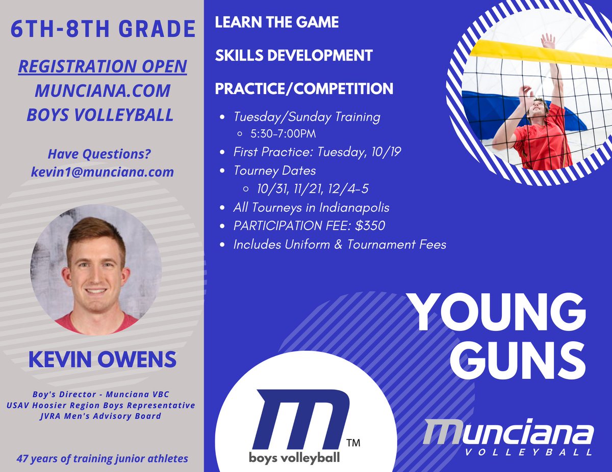 MIDDLE SCHOOL BOYS > TWO GREAT OPTIONS for TRAINING &amp; COMPETITION! More Info &amp; Registration a munciana.com/boys-home #letsgrowthesport #47yearsstrong