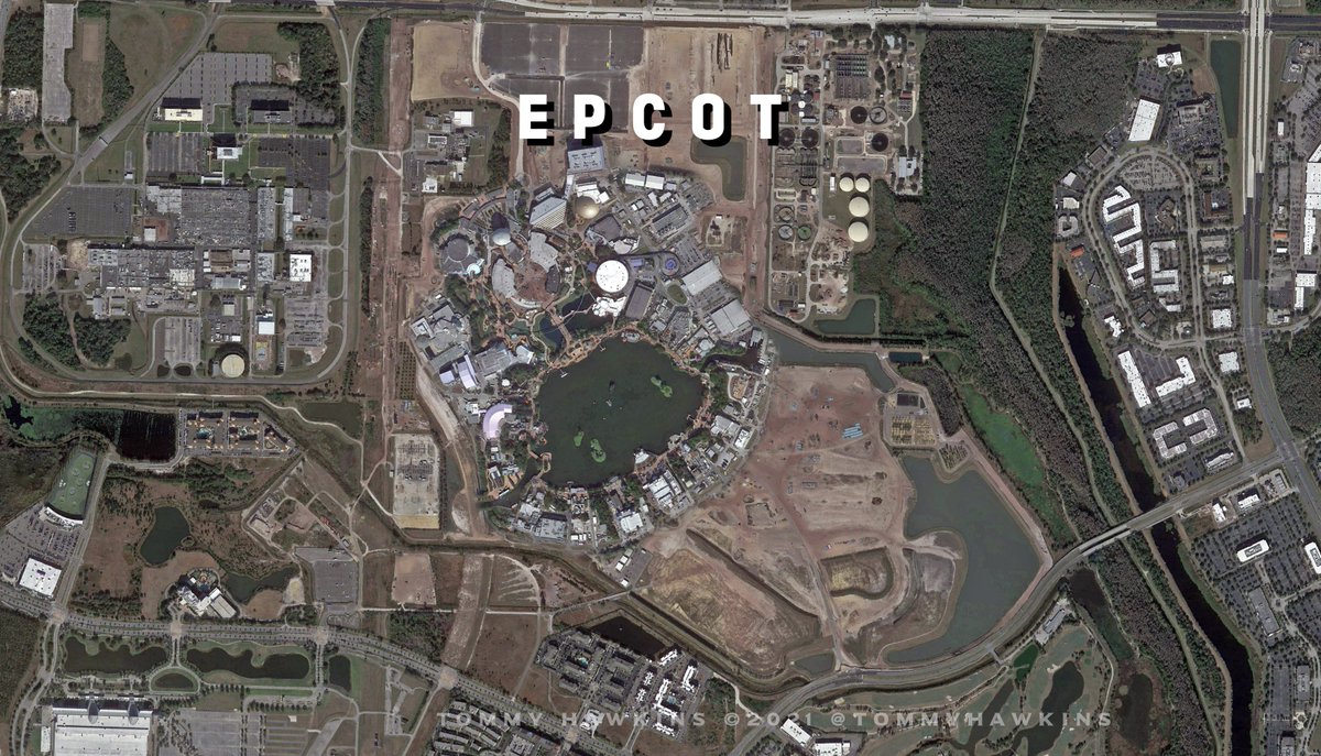 This is where it gets interesting.EPCOT fits into the space. the EU hub with lakes, rides, restaurants, shops will be roughly the same kind of size as World Showcase Lagoon, only theres also a hotel with pool and Epic site extends further SW of the image with HTTYD  #EpicUniverse