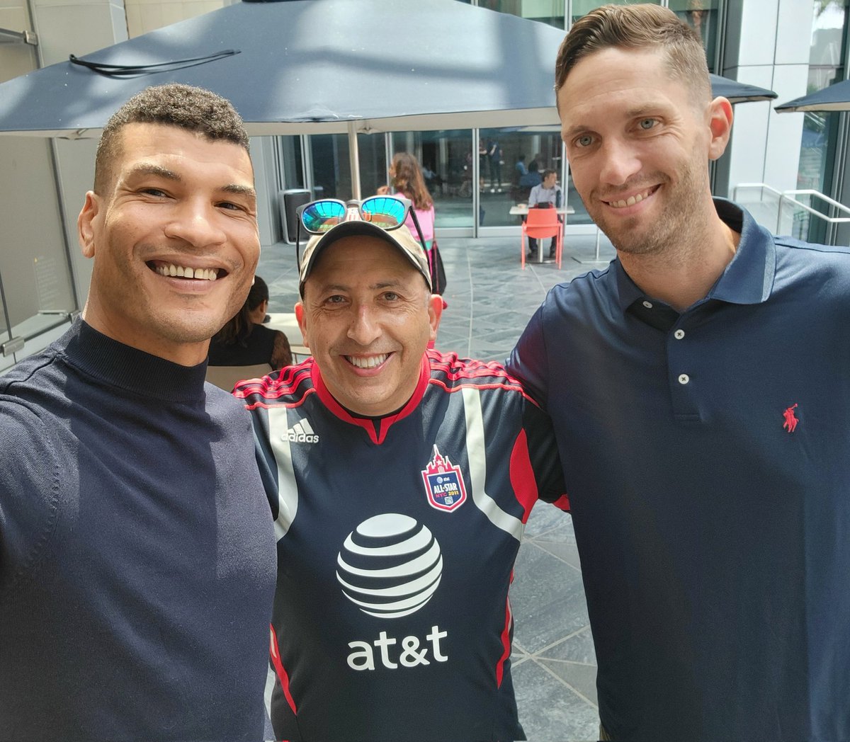 StuInSF's tweet photo. Always a pleasure to bump into these legends at #MLSAllStar, even if they make me look tiny. @princelowery @ClarenceGoodson @MLS https://t.co/1kuwFF9Z3n