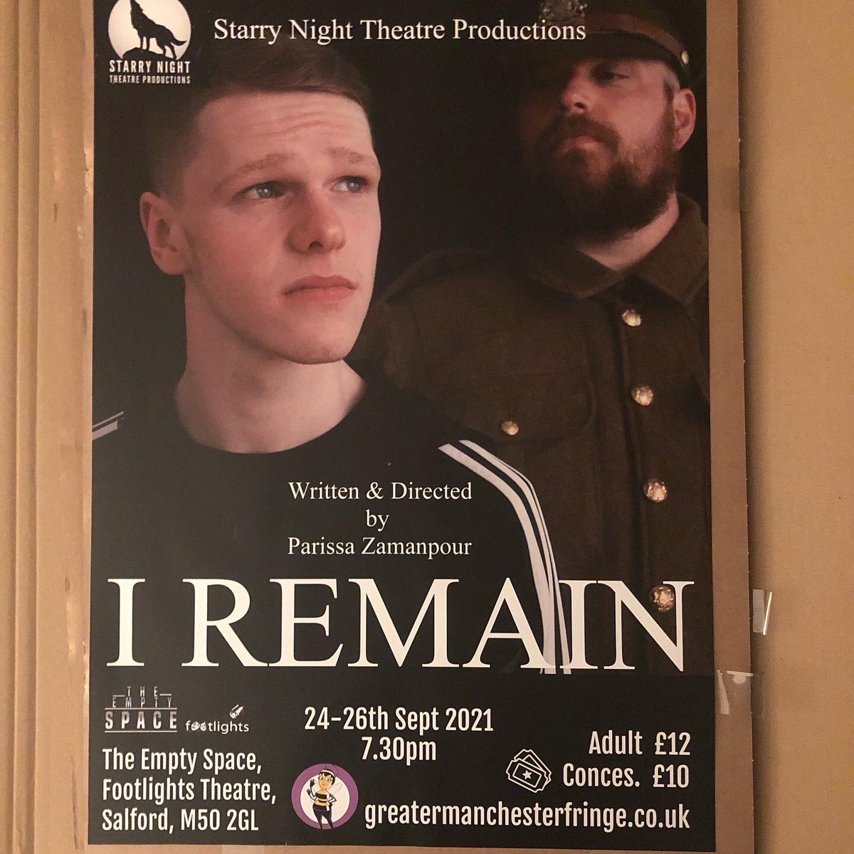 POSTERS HAVE ARRIVED!!
4 Weeks to go before it’s show week! 
‘I REMAIN’ showing 24th-26th Sept at The Empty Space, Footlights Theatre, Salford.
Tickets available to book online! 🎟 
Link in bio! <a href="/GMFringe/">Greater Manchester Fringe</a> #manchester #theatre #iremain #greatermanchesterfringe