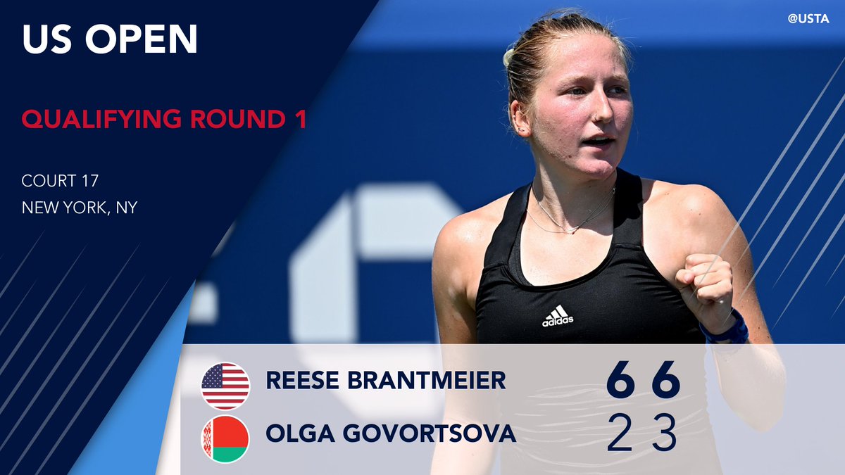 usta's tweet image. The 1⃣6⃣-year-old American with the upset today!

Reese Brantmeier moves on to Round 2 of the @usopen qualies.