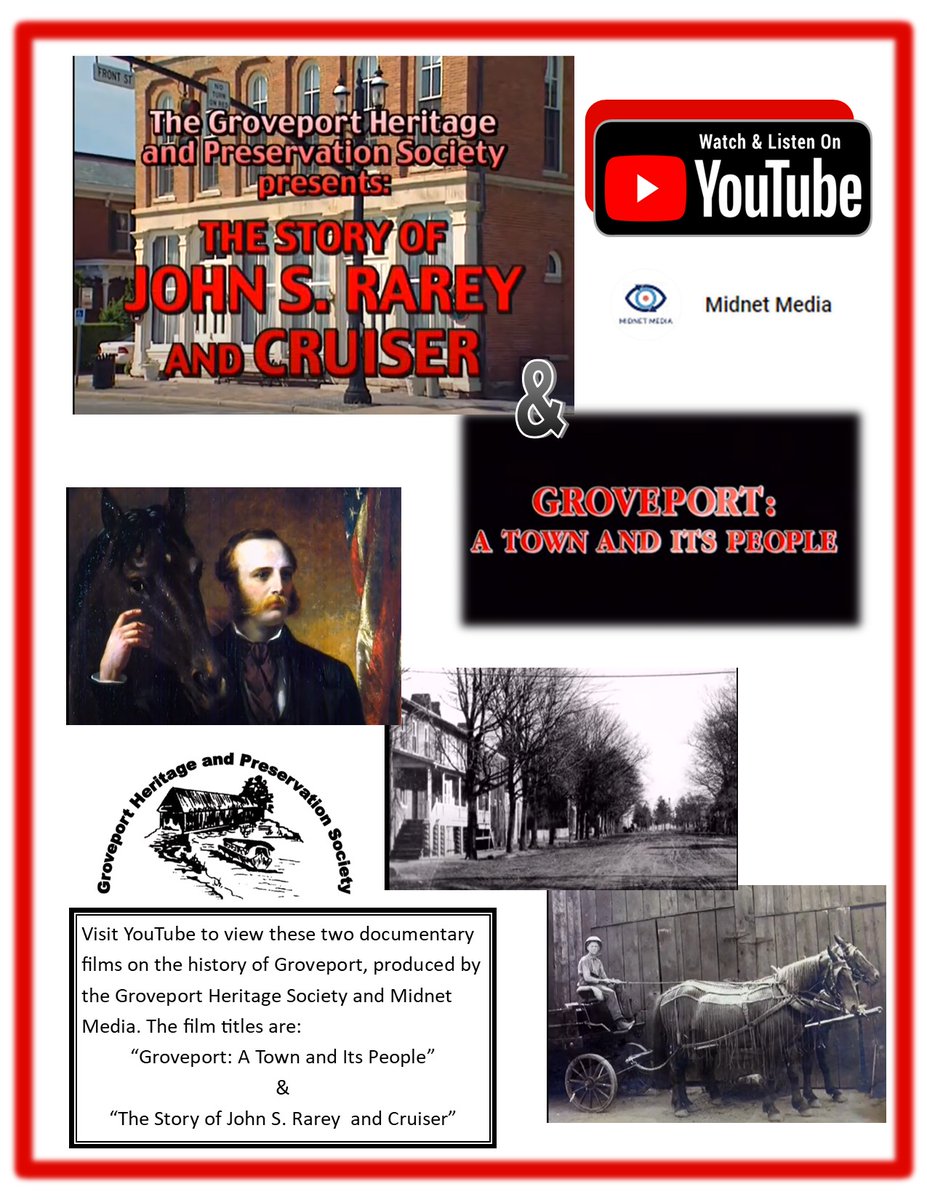 Visit YouTube to view these two documentary films on the history of Groveport, produced by the Groveport Heritage Society and Midnet Media.💻
1️⃣“Groveport: A Town and Its People”
ow.ly/DdsI50EGwfO
&amp;
2️⃣“The Story of John S. Rarey and Cruiser”
ow.ly/2jyy50EGwfN
