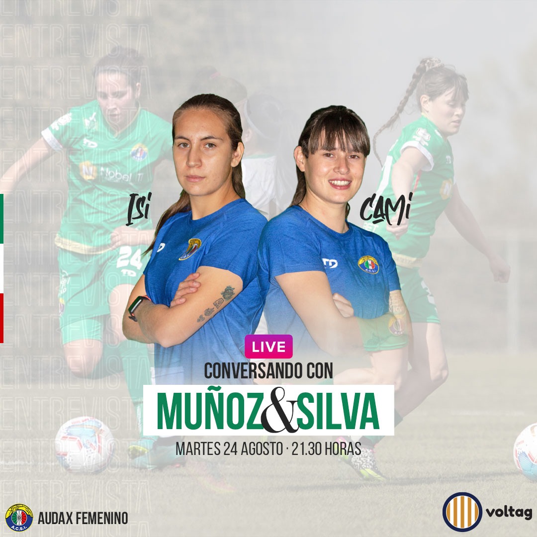 Audaxfemenino's tweet photo. ¡INSTAGRAM LIVE 🎥
⏰ DESDE LAS 21:30 HRS CONVERSAMOS CON DOS CRACKS QUE ARRIBARON ESTE 2021 AL #TCONA: ISIDORA MUÑOZ Y CAMILA SILVA 🙌🏼⚽ 🇮🇹 .
⠀
Como siempre, en compañía de VOLTAG ,comunicaciones y marketing deportivo 😍🔝.
⠀
Comparte, únete y hagamos crecer juntes el futfem. https://t.co/F8T0gzSrM0