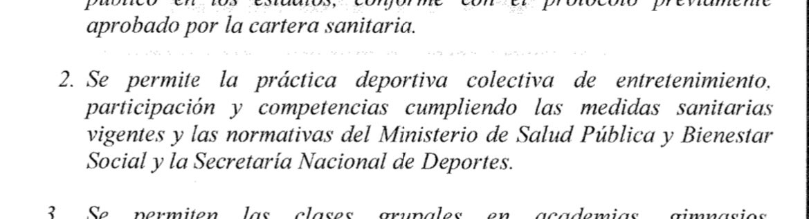 NUEVO DECRETO
- Torneos ya sin límites de jugadores por equipo
- Asistencia a cultos hasta la mitad de la capacidad del lugar
- Universidades podrán ofrecer clases semipresenciales
- Circulación hasta las 2 de la mañana