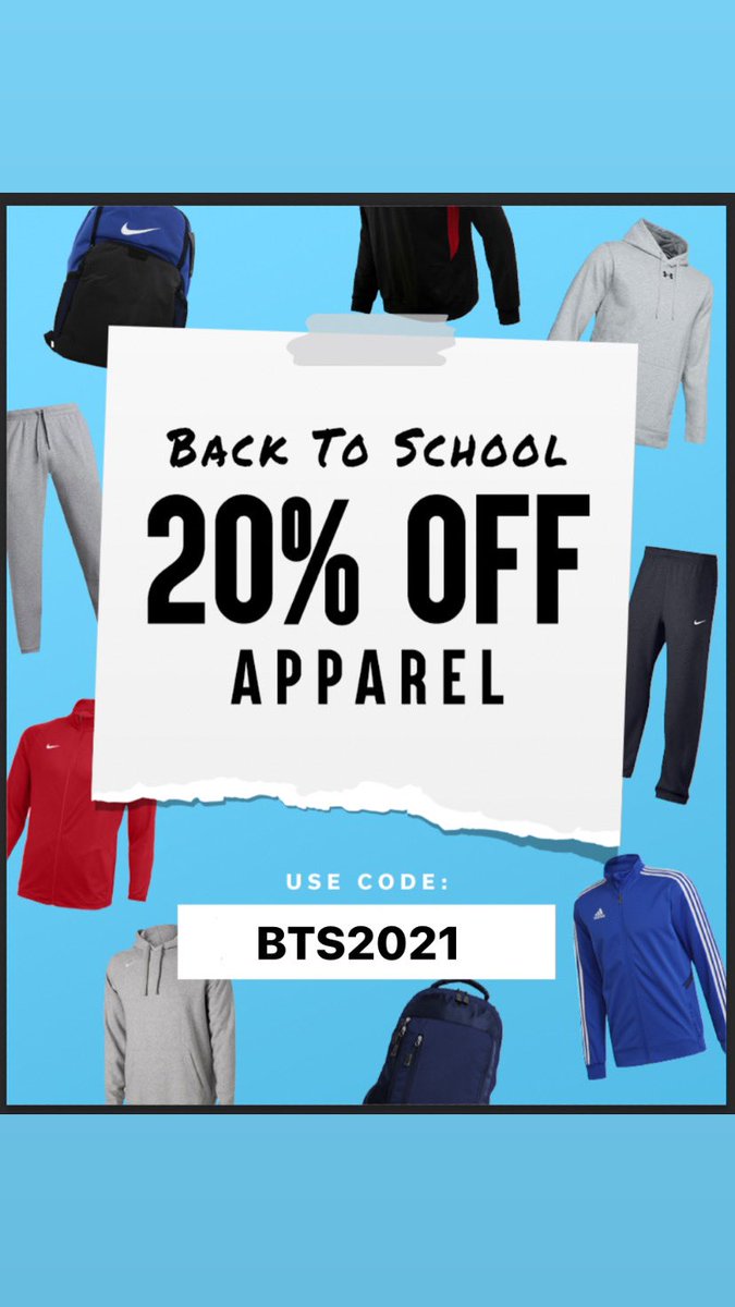 Select Apparel and Bags are now 20% off for #BacktoSchool 

Use code: BTS2021

Available in-store and online

*Excludes MAP, Clubstore and Sale items*