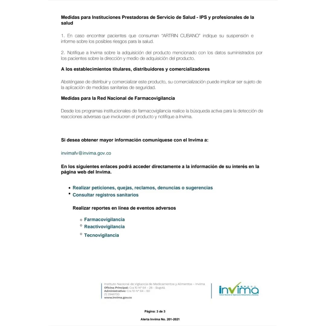 CIDUA_INFO's tweet photo. 📣¡Importante!📣 El Invima nos ha advertido en varias ocasiones sobre la comercialización ilegal del producto "ARTRIN CUBANO".

En esta ocasión, también nos informa cómo podemos verificar el número de registro sanitario de un producto antes de consumirlo. https://t.co/Klp6bH7rDt