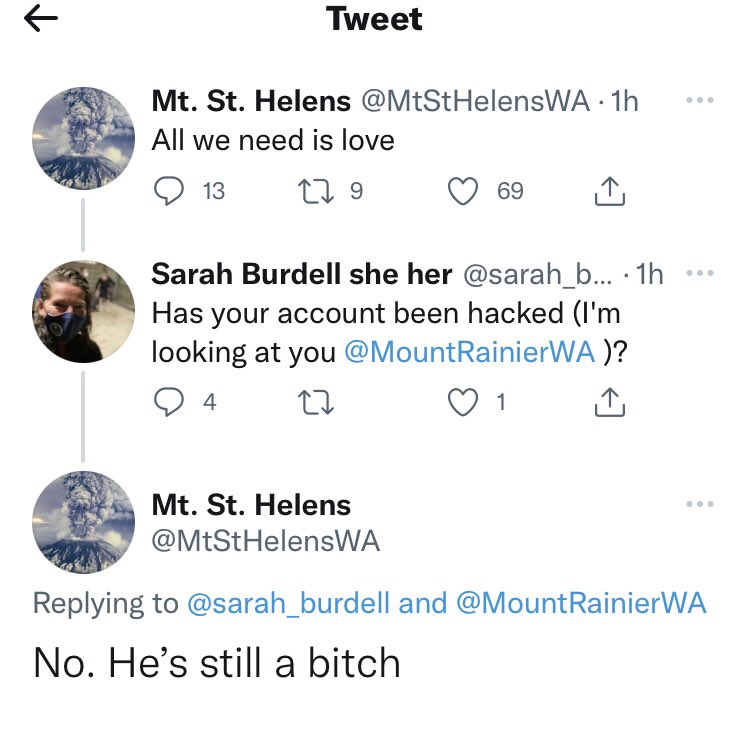MountRainierWA's tweet photo. Think it’s time they revoke your sainthood. https://t.co/K5TRtUOB8h