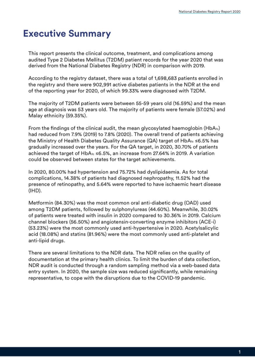 Noor Hisham Abdullah On Twitter This Report Presents Treatment Complications And The Clinical Outcome For Type 2 Diabetes Mellitus T2dm Patients Nationwide For The Year 2020 That Was Derived From The Malaysian