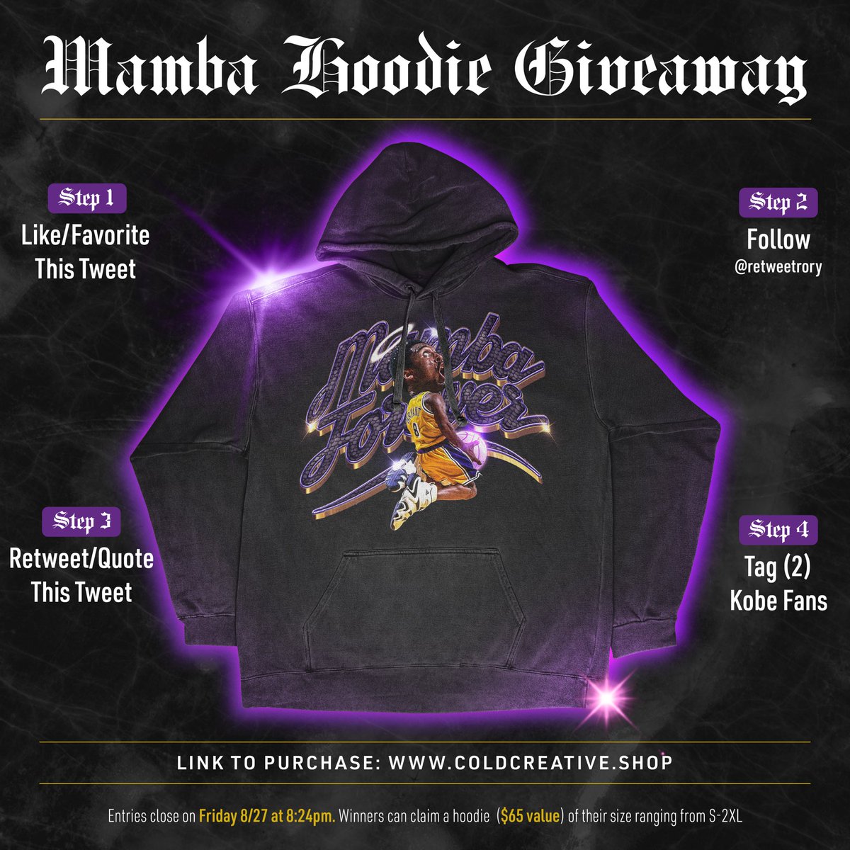 R0RYMADEIT's tweet photo. 🚨GIVEAWAY🚨
Picking (3) random people to win a free Kobe Bobblehead Hoodie 🐍💜⚡️

How to Enter:
✅ Like This Tweet
✅ Must be following @retweetrory
✅ Retweet/Quote
✅ Tag (2) Kobe Fans below
•
Link for purchase in bio
#mambaforever #mambamentality #kobebryant #kb824 https://t.co/fiV7SlGdn2