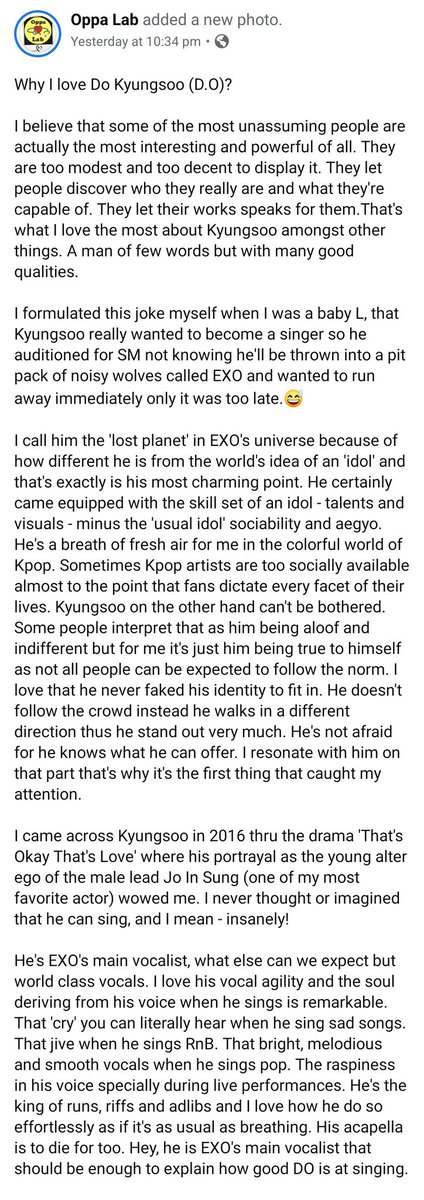 EXOmatters_'s tweet photo. I saw this FB post. This made me emotional. The writer just said all reasons why my ult bias is Doh Kyungsoo ♥

@weareoneEXO https://t.co/MJOJyjIbvQ