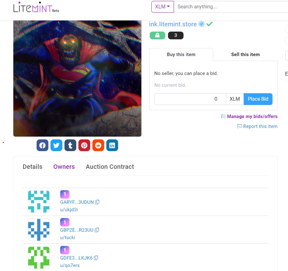 #WackoNFT Super Wacko Returns SOLD OUT
<a href="/bullringcrypto/">BullRingCrypto</a> 
<a href="/tuckiwhumba/">Tuckiwhumba 🌍 🇬🇧</a> (hodler of also #1 and #7) 
and a third person i believe not on twitter are the holders of this <a href="/WackoNFTs/">Lord Wacko of Stellar Punktown👑</a>  only on #litemint