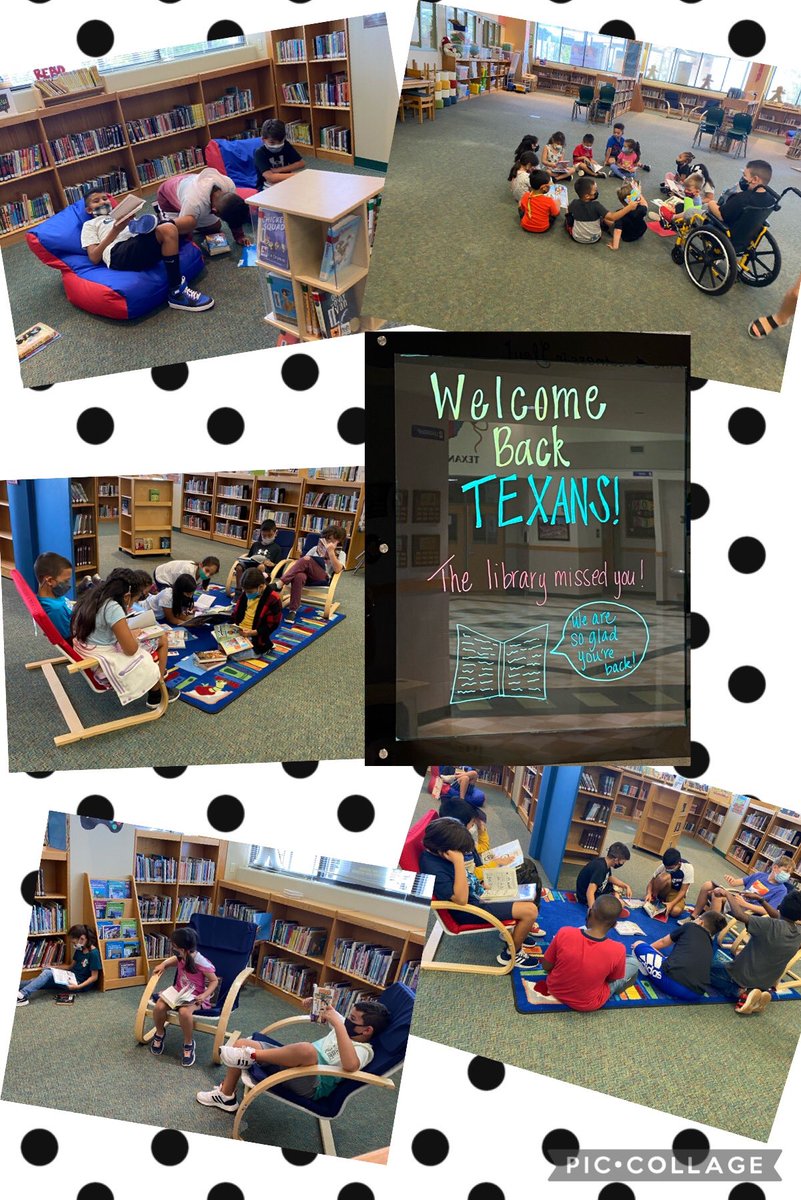 BCE_Library_'s tweet image. The BCE Library was so excited to have students back checking out books after summer break! Students were excited to read with friends while waiting for our new library furniture to arrive! #NEISDLibs #rootedbulverdecreek