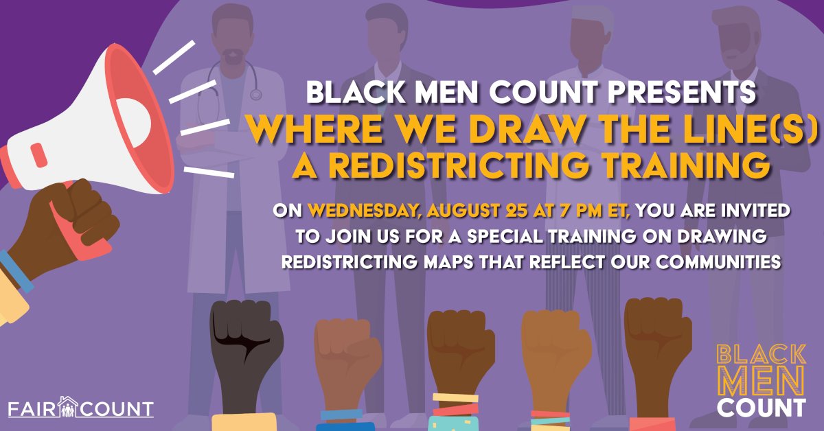 faircount's tweet photo. Our tool belt is plentiful. Today, our tool is mapping.
Why maps? Because when #WeDrawTheLines the legislature knows we won't be drawn out of our power or denied access to resources.
Join #BlackMenCount for this special mapping event, W 8/25 @ 7p ET
▶️https://t.co/LCDk5kOXhQ https://t.co/A3mWraw5iD