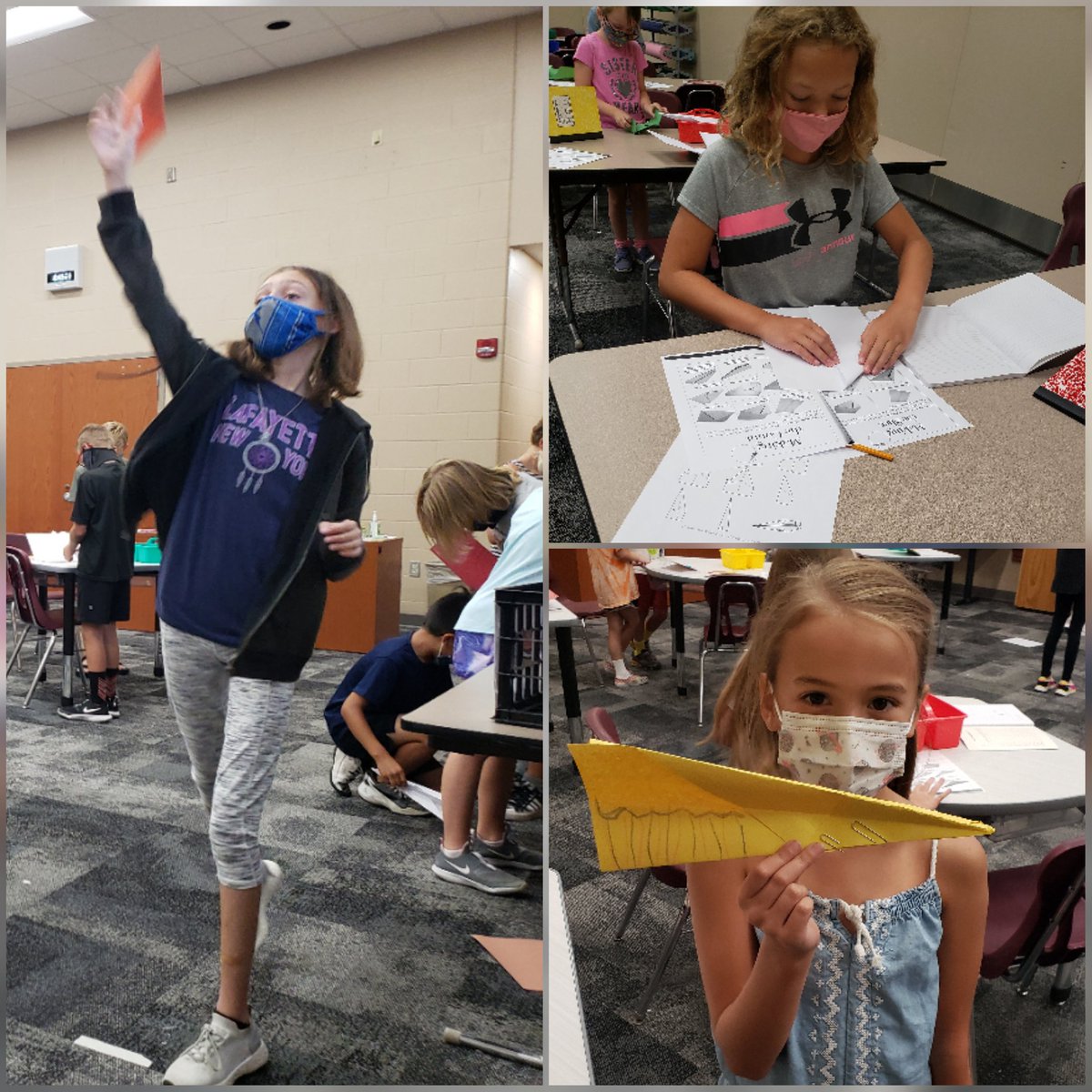 MissSwiftNCE's tweet photo. "My plane glided 4 feet further when I added weight." "I think I have more lift because my wings are larger." "Maybe if you thrust up more it will go further." Engaging discussions in the @NobleCrossing #STEAMclassroom https://t.co/ozBJTLpSVo