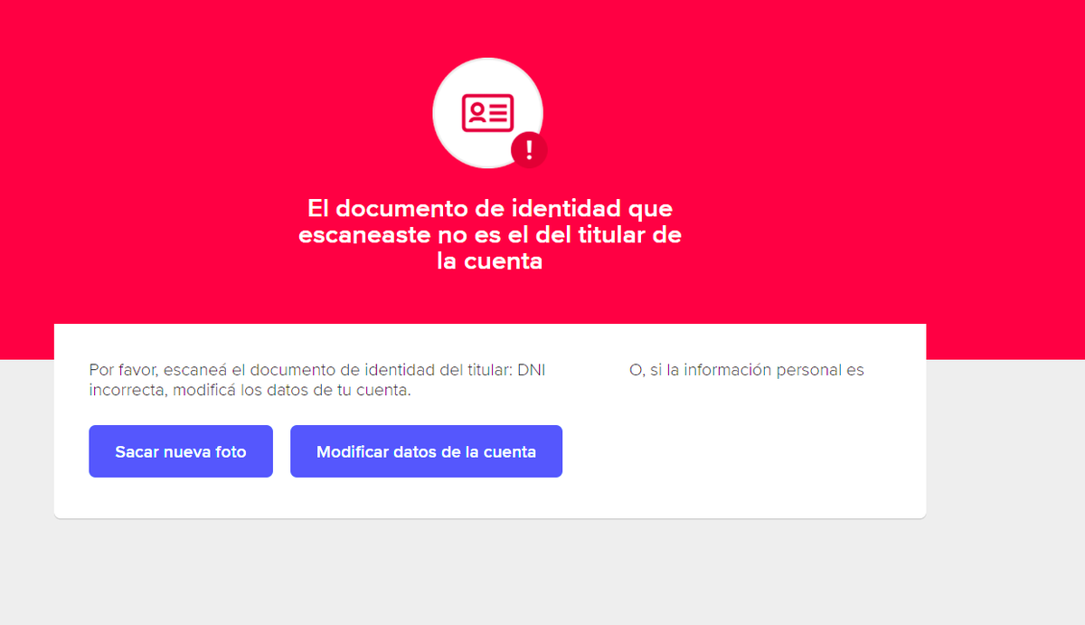 Mriaalejandra's tweet photo. @ML_Ayuda No puedo ingresar a mi cuenta porque agregué el n° de documento incorrecto y al momento de verificar los datos me sale este anuncio una y otra vez por lo que no puedo nunca modificar mis datos sin caer en este bucle, ayuda por favor! https://t.co/moxt6Qxy7m