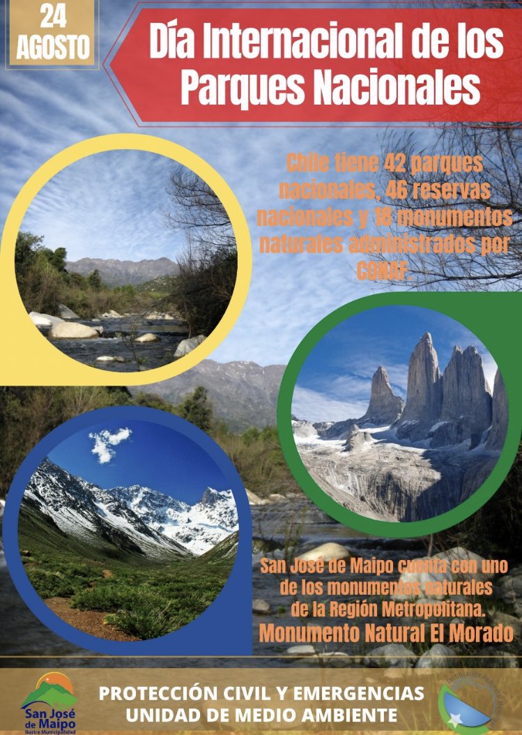 MuniSJdeMaipo's tweet image. Hoy 24 de agosto conmemoramos el Día Nacional de los Parques Nacionales con el compromiso de seguir construyendo acciones para el fortalecimiento y protección de nuestro patrimonio natural.