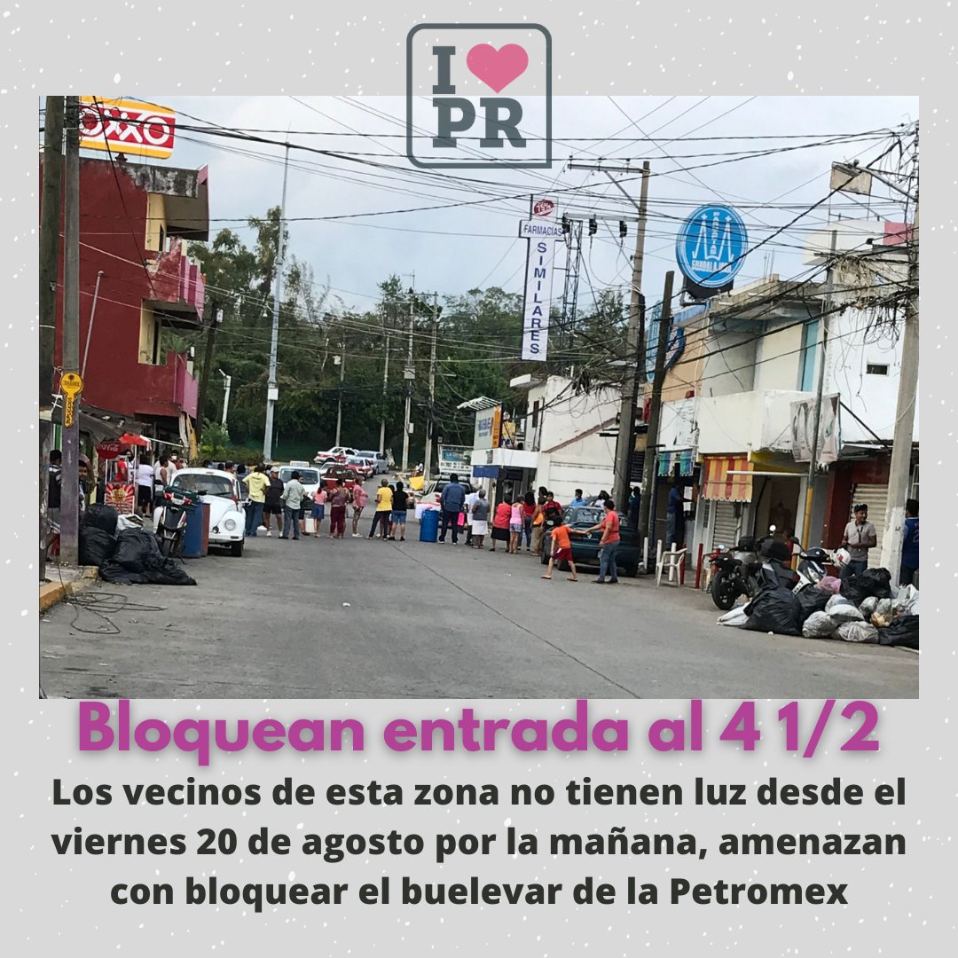 ilovepozarica's tweet photo. #últimoMomento Vecinos de esa zona amenazan con bloquear el bulevar principal de la #Petromex pues ellos llevan un día más que el resto de #PozaRica sin luz pues se les cortó el suministro eléctrico el viernes 20 de agosto por la mañana ‼️‼️‼️‼️ https://t.co/RAgo8cybXd